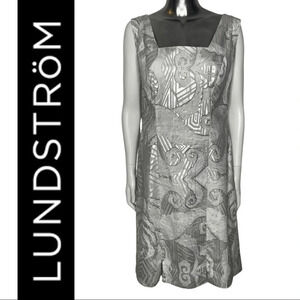 🛍️3/$30 Lundstrom Sleeveless Square Neckline Metallic Silver White Dress Size 12